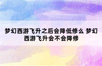 梦幻西游飞升之后会降低修么 梦幻西游飞升会不会降修